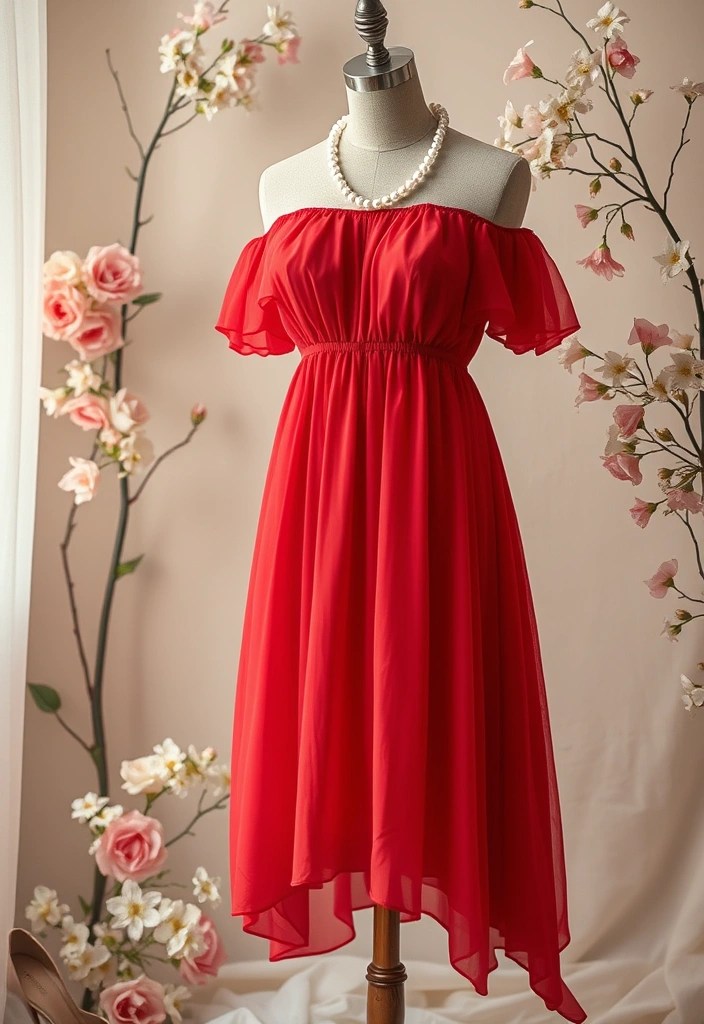 11 Flattering Cherry Red Party Dresses for Every Body Type (You’ll Be Amazed!) - 7. Romantic Off-the-Shoulder