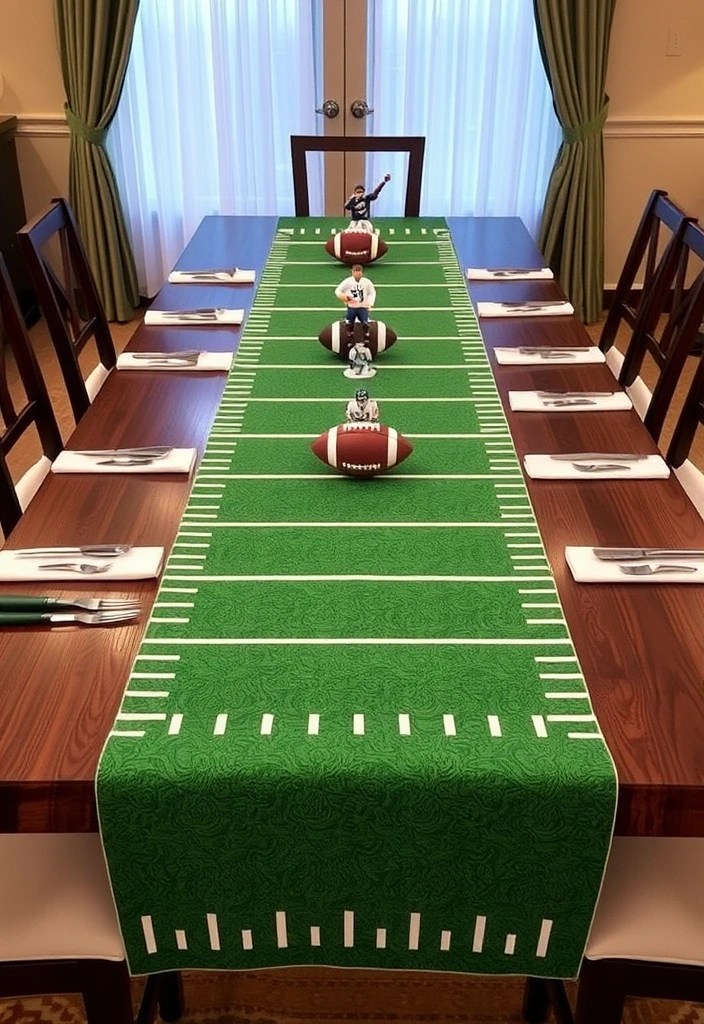 12 Creative Super Bowl Decorations to Wow Your Eagles vs Chiefs Guests (Your Party Will Be Legendary!) - 9. Football Field Table Runner