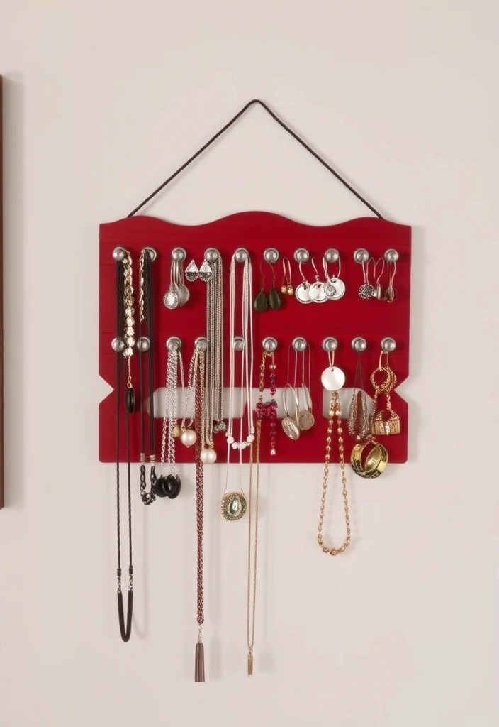 13 DIY Cherry Red Bedroom Projects That Are So Easy, You’ll Want to Start Today! - 13. Cherry Red DIY Jewelry Organizer