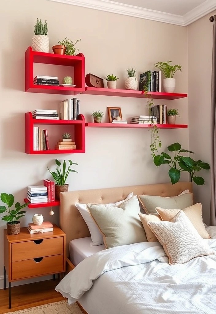 13 DIY Cherry Red Bedroom Projects That Are So Easy, You’ll Want to Start Today! - 6. Cherry Red Decorative Wall Shelves