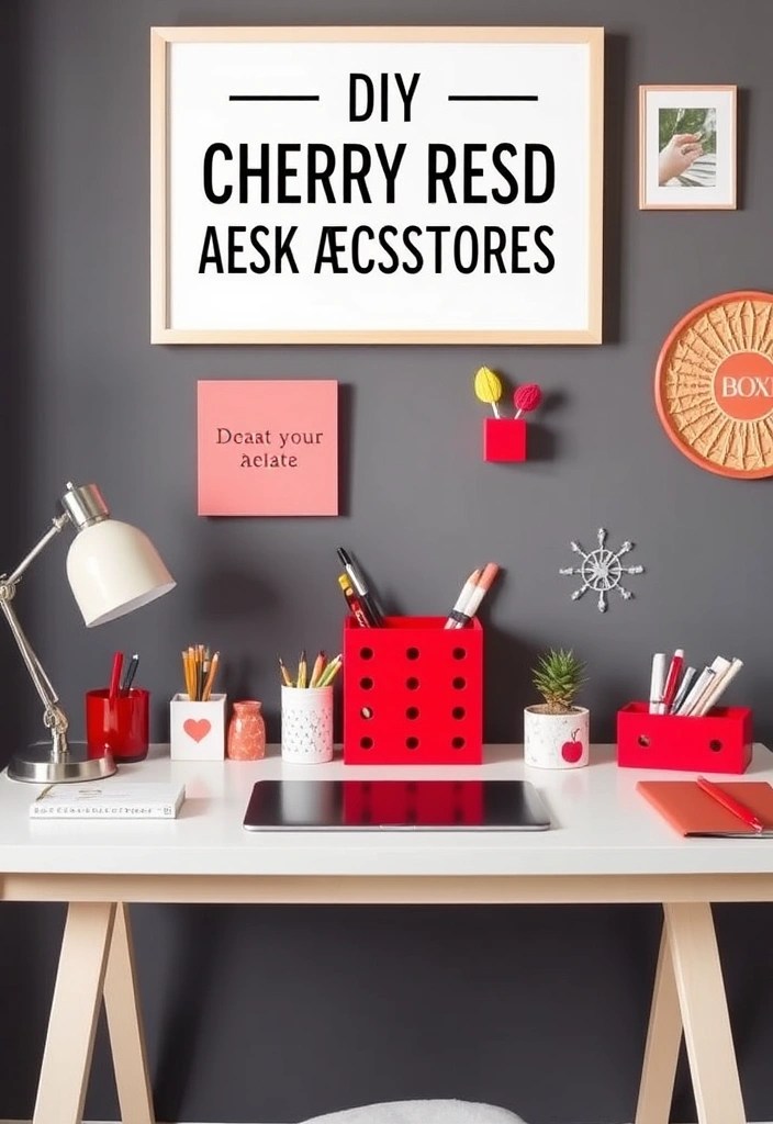 13 DIY Cherry Red Bedroom Projects That Are So Easy, You’ll Want to Start Today! - 9. Cherry Red Desk Accessories