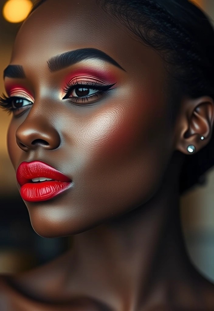 15 Stunning Makeup Looks for Dark Skin That Will Turn Heads (You Won't Believe #7!) - 1. Bold Red Lips with Soft Smokey Eyes