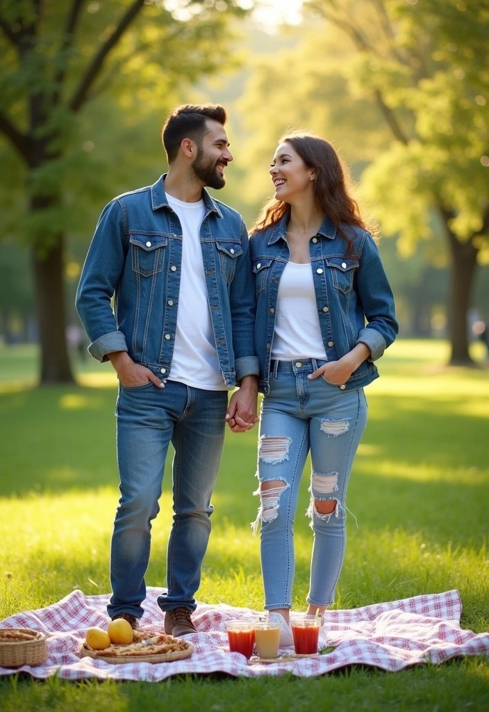 15 Travel-Ready Matching Couples Outfits You’ll Both Love (Pack #6 for Your Next Trip!) - 1. Classic Denim Duo