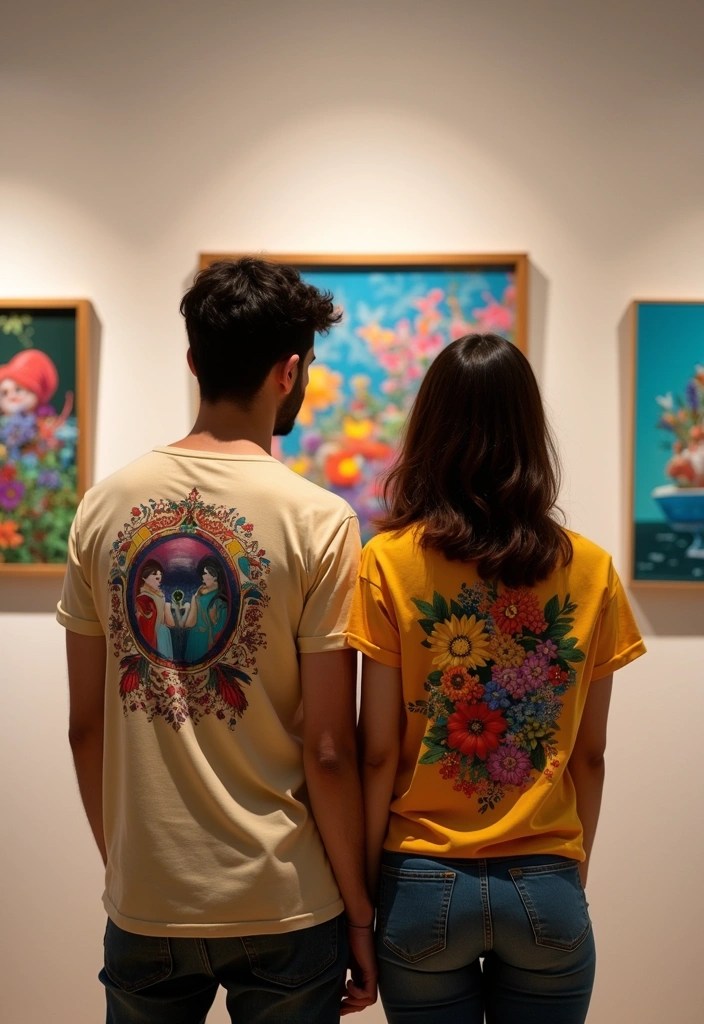 15 Travel-Ready Matching Couples Outfits You’ll Both Love (Pack #6 for Your Next Trip!) - 10. Artistic Flair with Matching Graphics