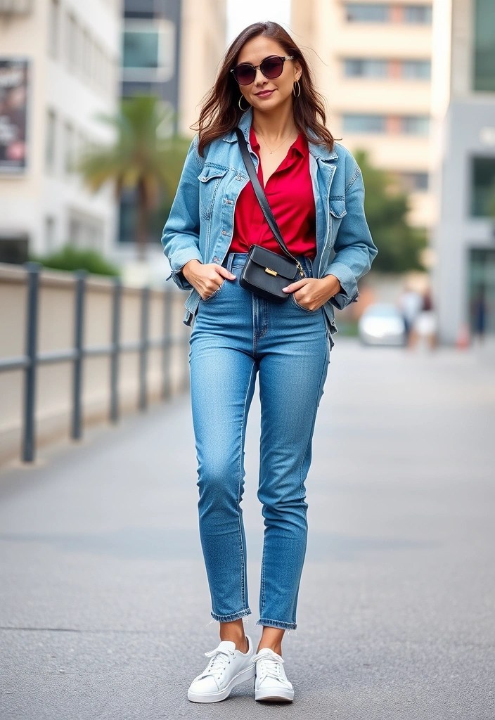 17 Stylish Ways to Mix and Match Your Cherry Red Outfits (Don't Miss #9!) - 1. Cherry Red and Denim Duo