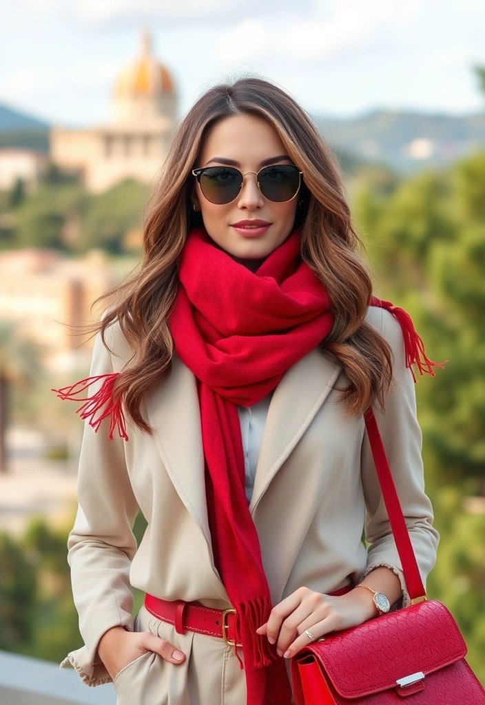 17 Stylish Ways to Mix and Match Your Cherry Red Outfits (Don't Miss #9!) - 10. Layering with Scarves