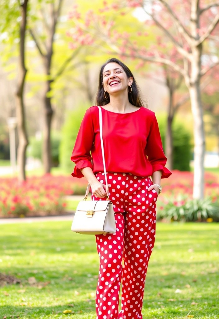 17 Stylish Ways to Mix and Match Your Cherry Red Outfits (Don't Miss #9!) - 13. Playful Prints