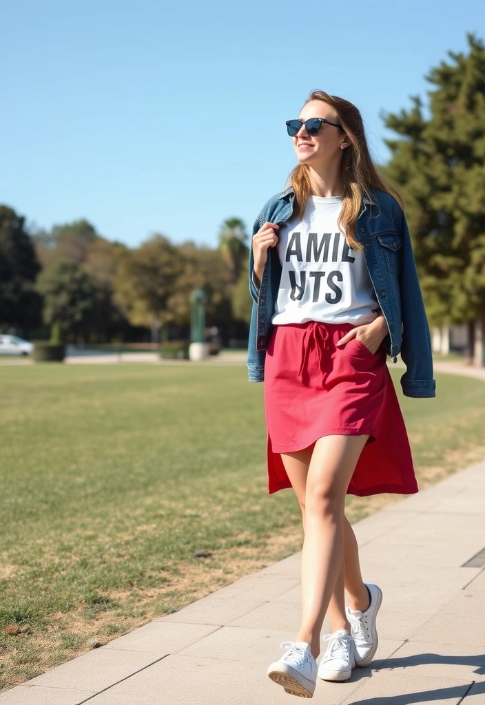 17 Stylish Ways to Mix and Match Your Cherry Red Outfits (Don't Miss #9!) - 15. Casual Chic with T-Shirts