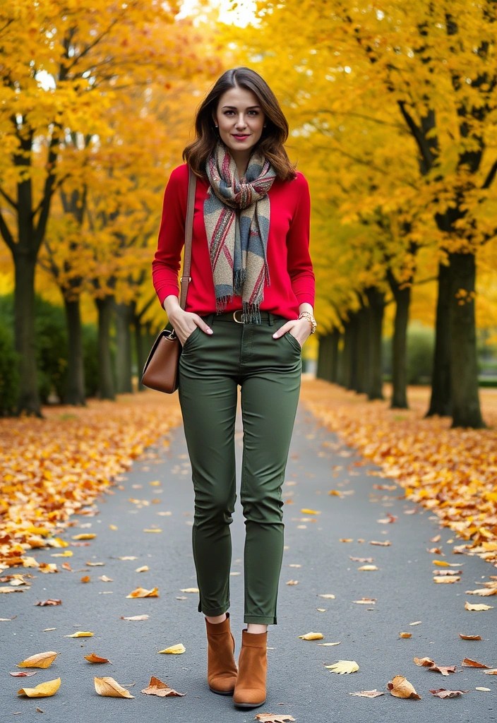 17 Stylish Ways to Mix and Match Your Cherry Red Outfits (Don't Miss #9!) - 7. Cherry Red with Earthy Tones
