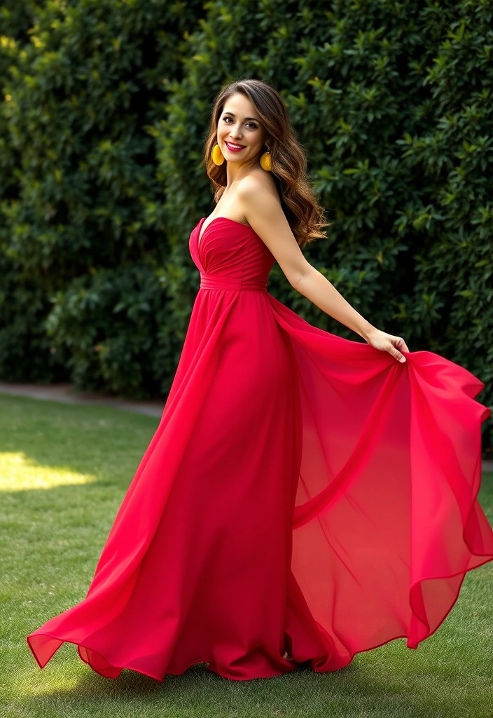 18 Eye-Catching Cherry Red and Buttery Yellow Outfit Ideas You Need to Try! (Number #5 Is a Must!) - 12. Elegant Maxi Dress