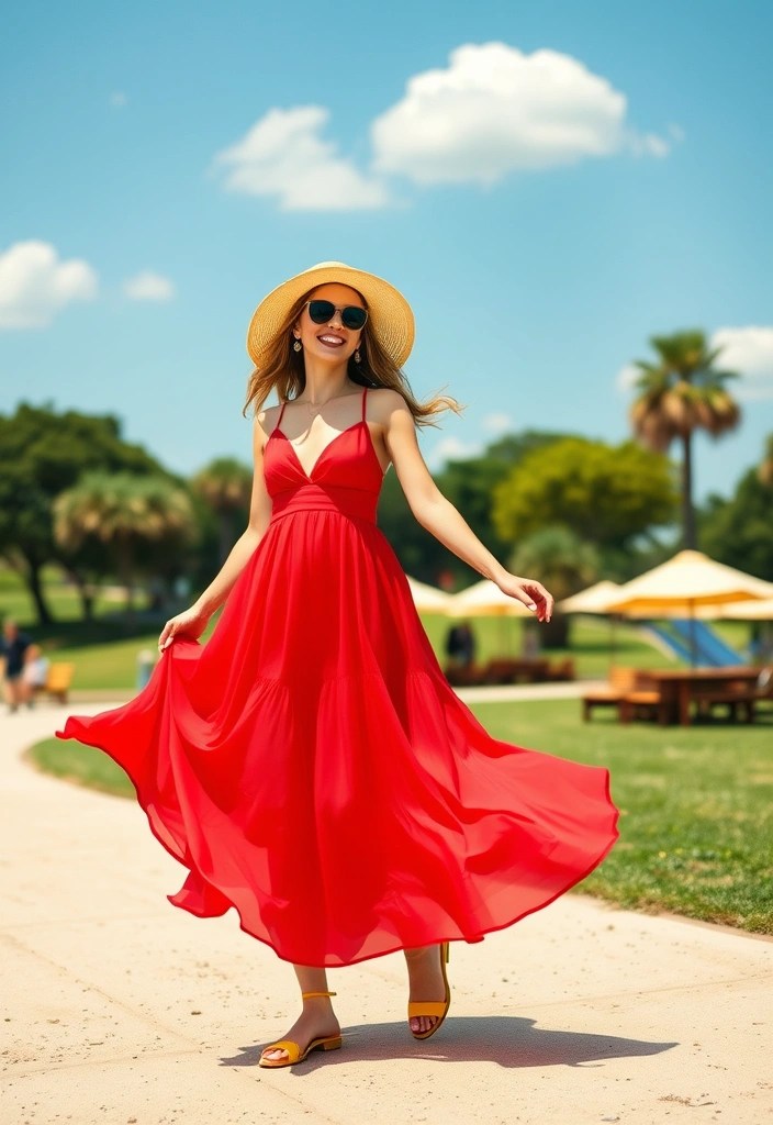 18 Eye-Catching Cherry Red and Buttery Yellow Outfit Ideas You Need to Try! (Number #5 Is a Must!) - 2. Chic Sundress Combo