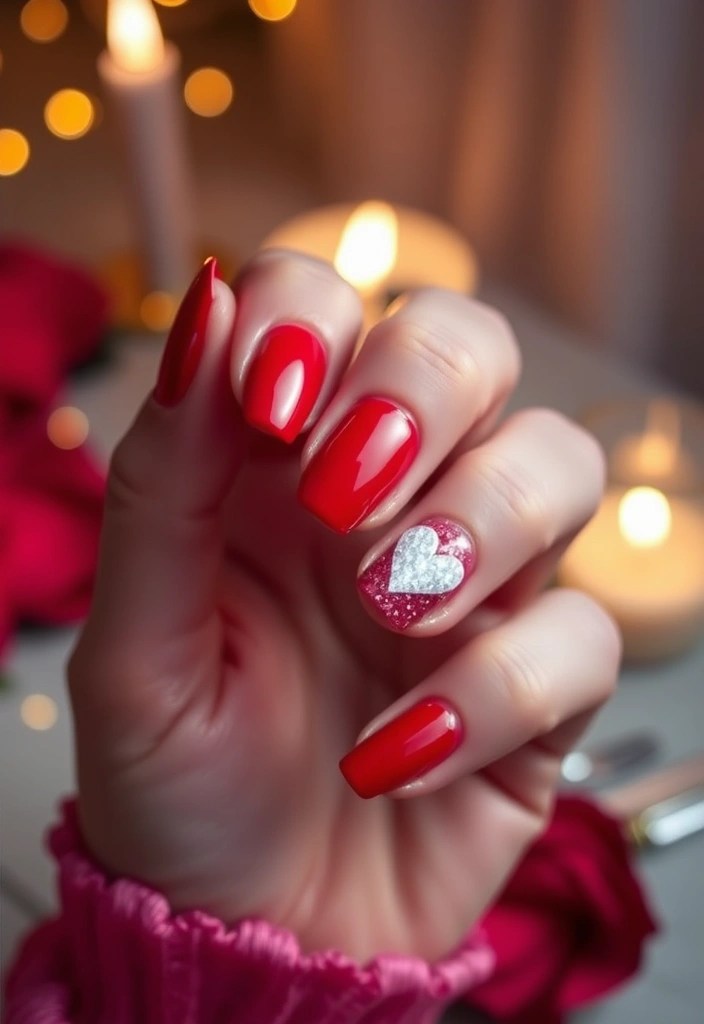 20 Stunning Valentine's Day Nail Designs That Will Make Your Heart Skip a Beat! - 2. Classic Red with Heart Accents