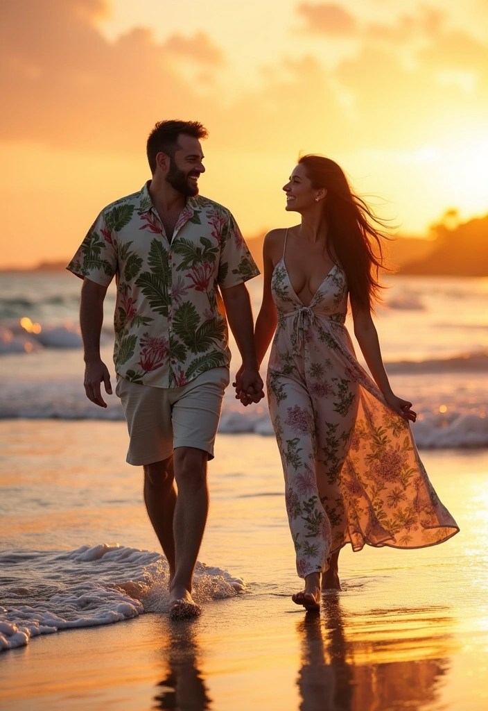 21 Date Night Coordinated Outfits for Couples That Will Leave You Both Feeling Fabulous! - 13. Tropical Getaway