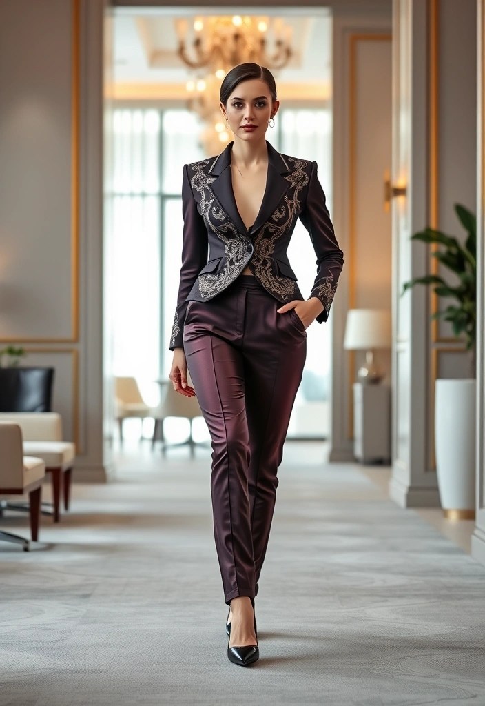 9 Rococo Aesthetic Fashion Outfits You Can Wear Anywhere (And #2 Is a Must-Try!) - 8. Rococo-Inspired Trousers and Blazer Set