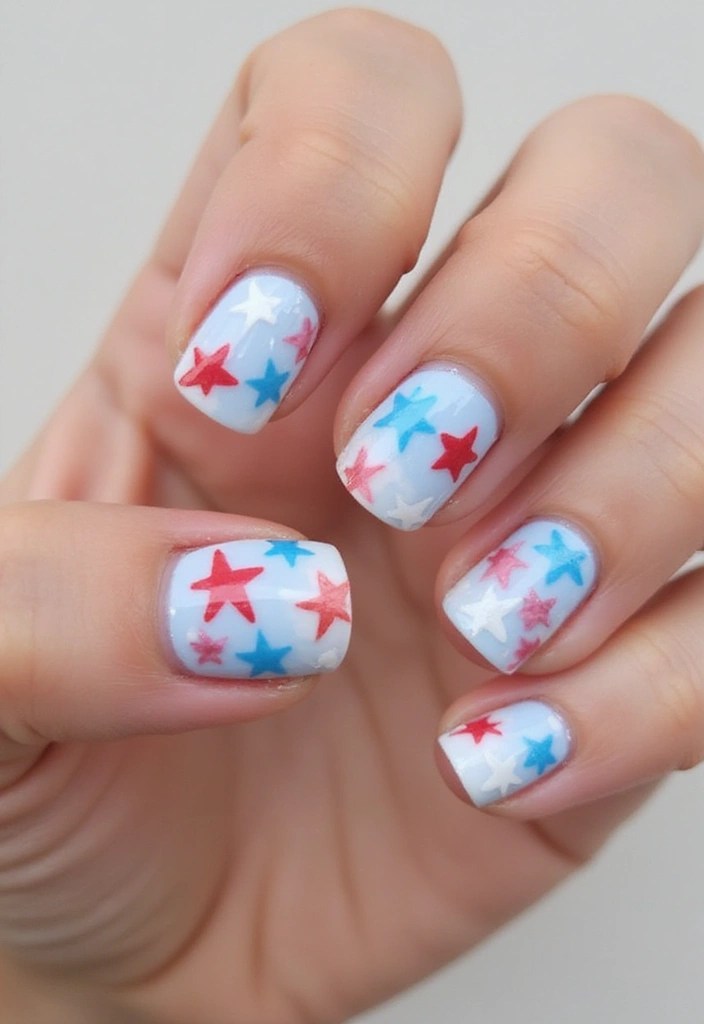 25 Creative Patriotic Nail Art Ideas That Will Make You Shine This Independence Day! - 11. Watercolor Stars
