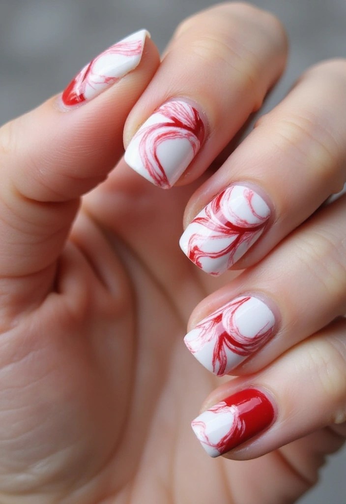 25 Creative Patriotic Nail Art Ideas That Will Make You Shine This Independence Day! - 16. Red and White Marble