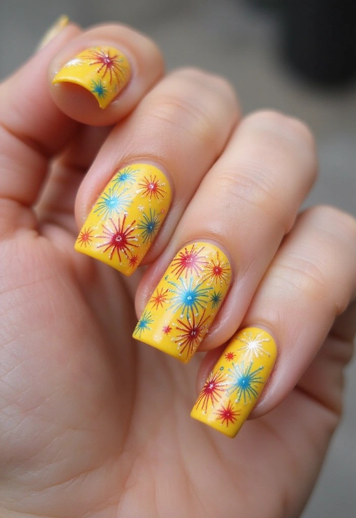 25 Creative Patriotic Nail Art Ideas That Will Make You Shine This Independence Day! - 18. Sunshine and Fireworks