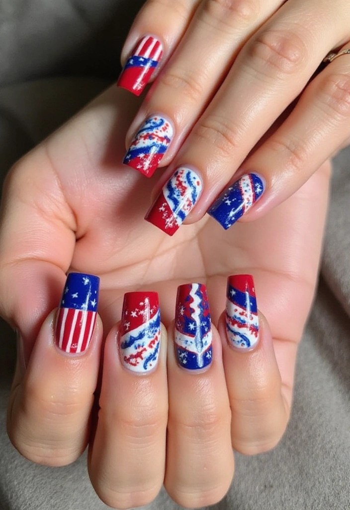 25 Creative Patriotic Nail Art Ideas That Will Make You Shine This Independence Day! - 19. Bold Tribal Patterns