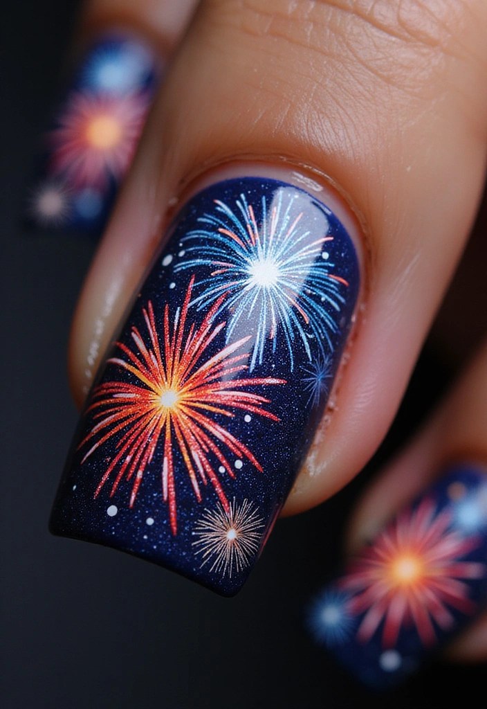 25 Creative Patriotic Nail Art Ideas That Will Make You Shine This Independence Day! - 3. Fireworks Explosion