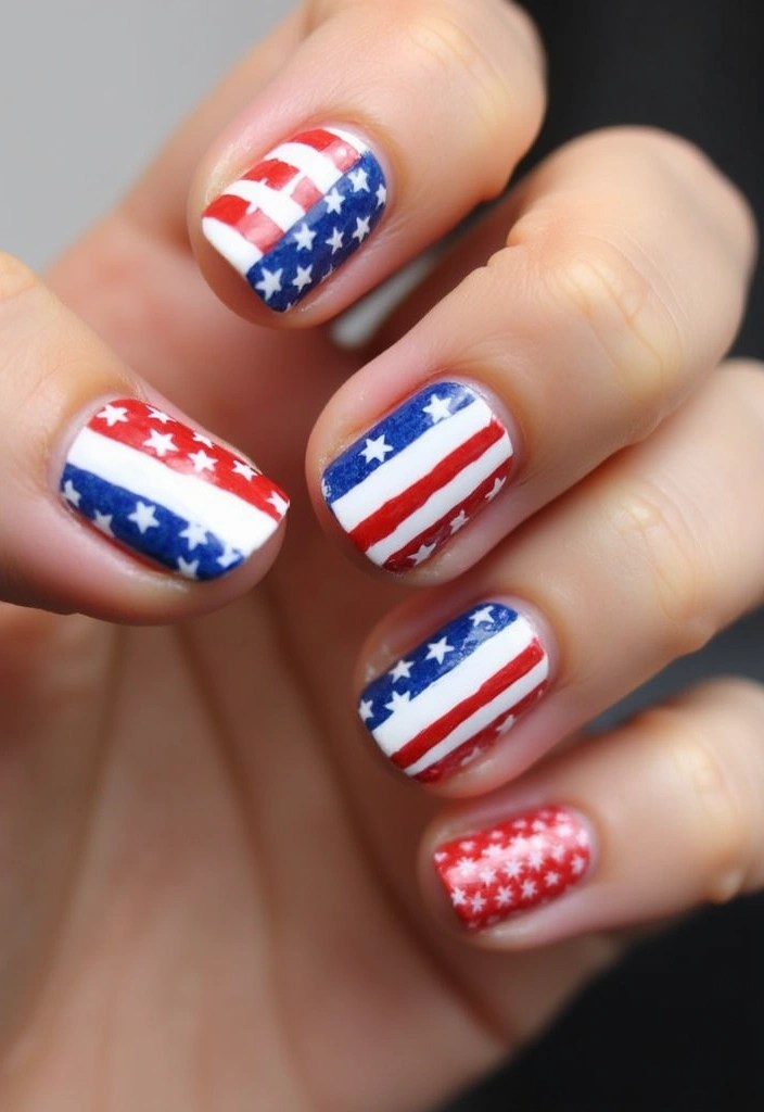 25 Creative Patriotic Nail Art Ideas That Will Make You Shine This Independence Day! - 5. Stars and Stripes Combo