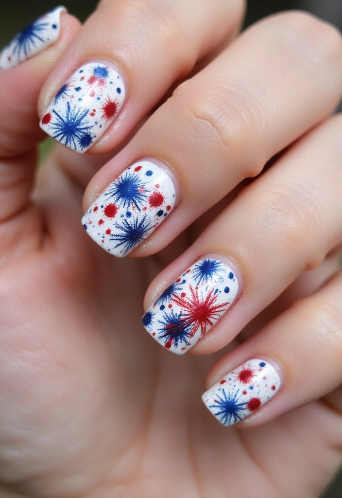25 Creative Patriotic Nail Art Ideas That Will Make You Shine This Independence Day! - 7. Abstract Firework Splatter