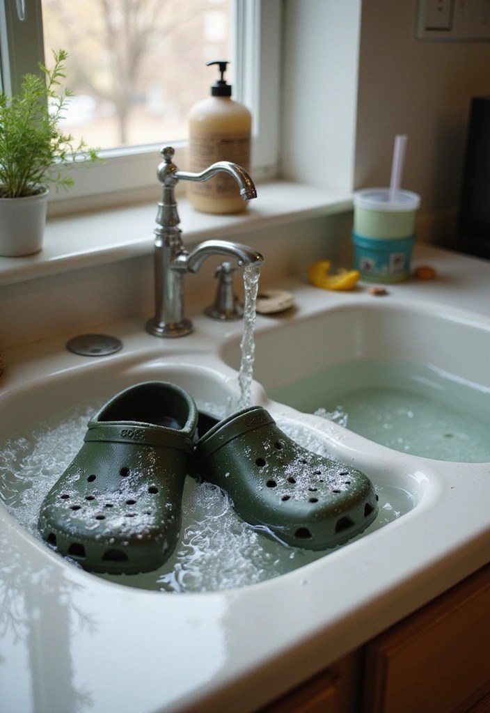 5 Simple Cleaning Hacks to Revive Your Old Crocs (They’ll Look Brand New!) - 2. Dish Soap and Warm Water Soak